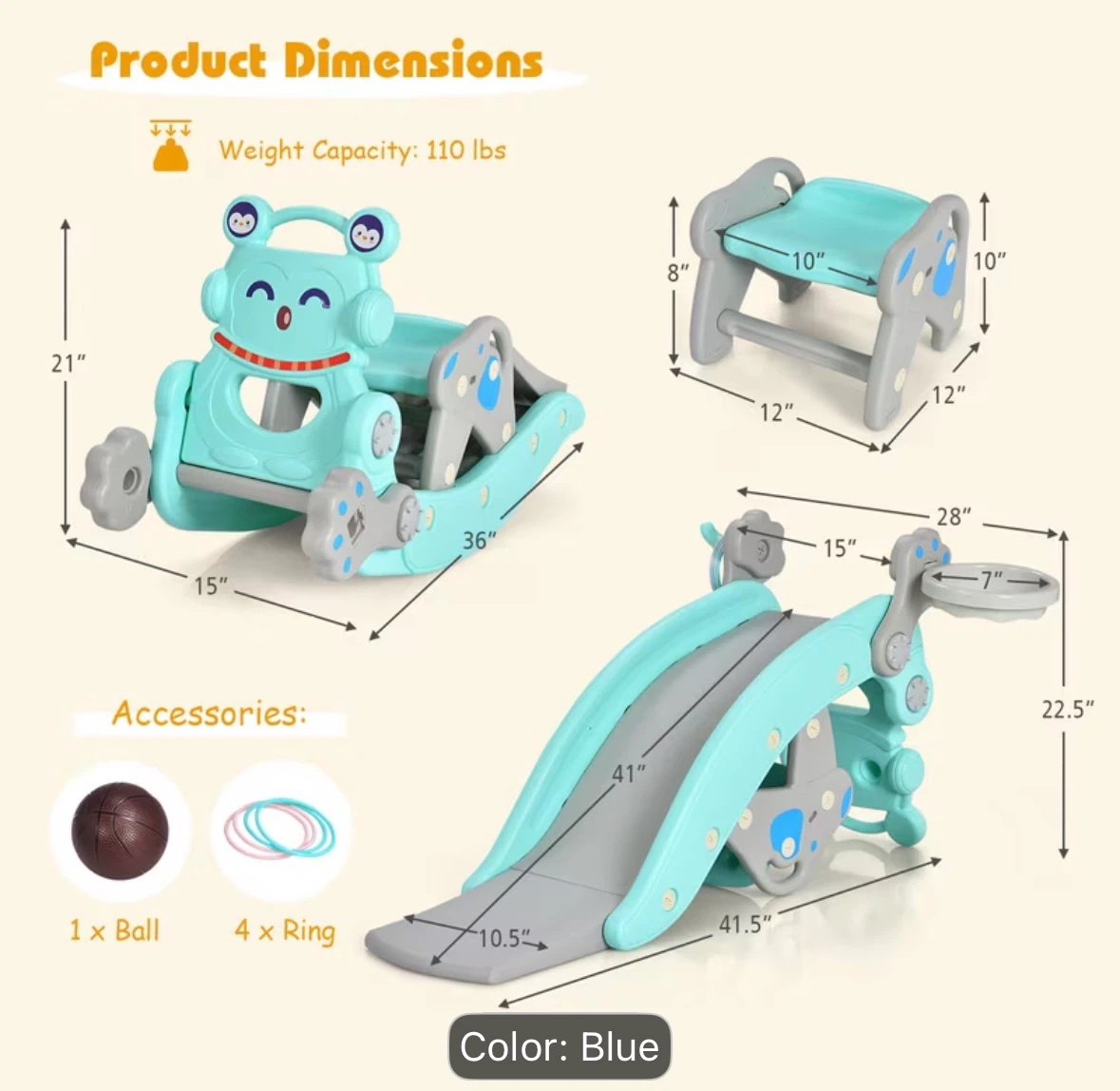 Kids 3-in-1 Rocker, Slide, and Basketball Hoop Play Set - photo 3