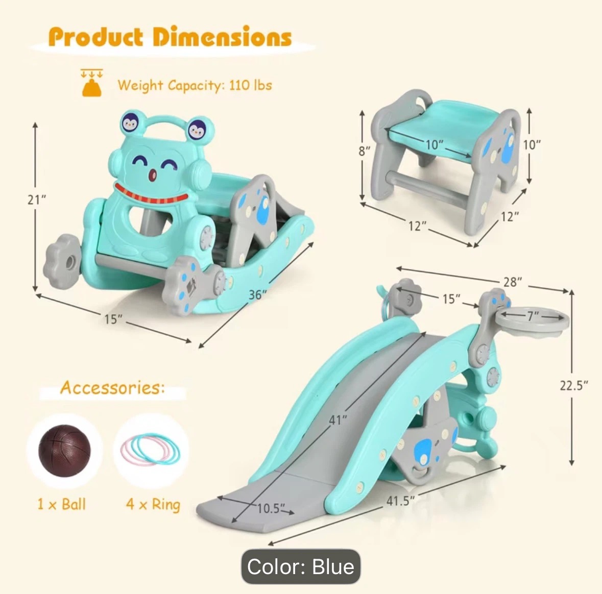 Kids 3-in-1 Rocker, Slide, and Basketball Hoop Play Set - photo 4