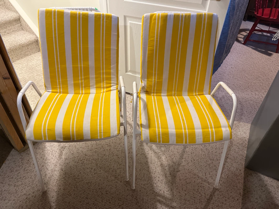 Two Vintage Yellow and White Striped Chairs