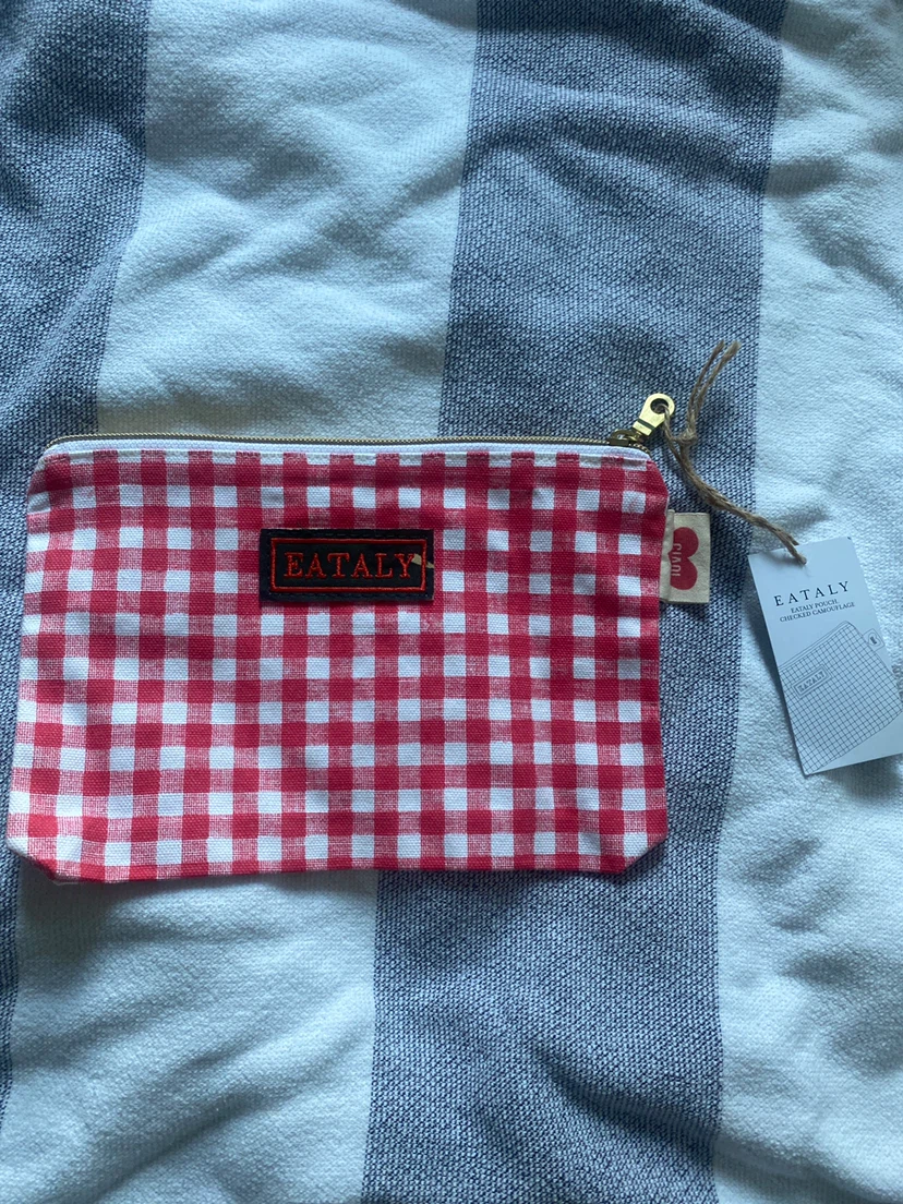 New Eataly Red and White Checked Pouch