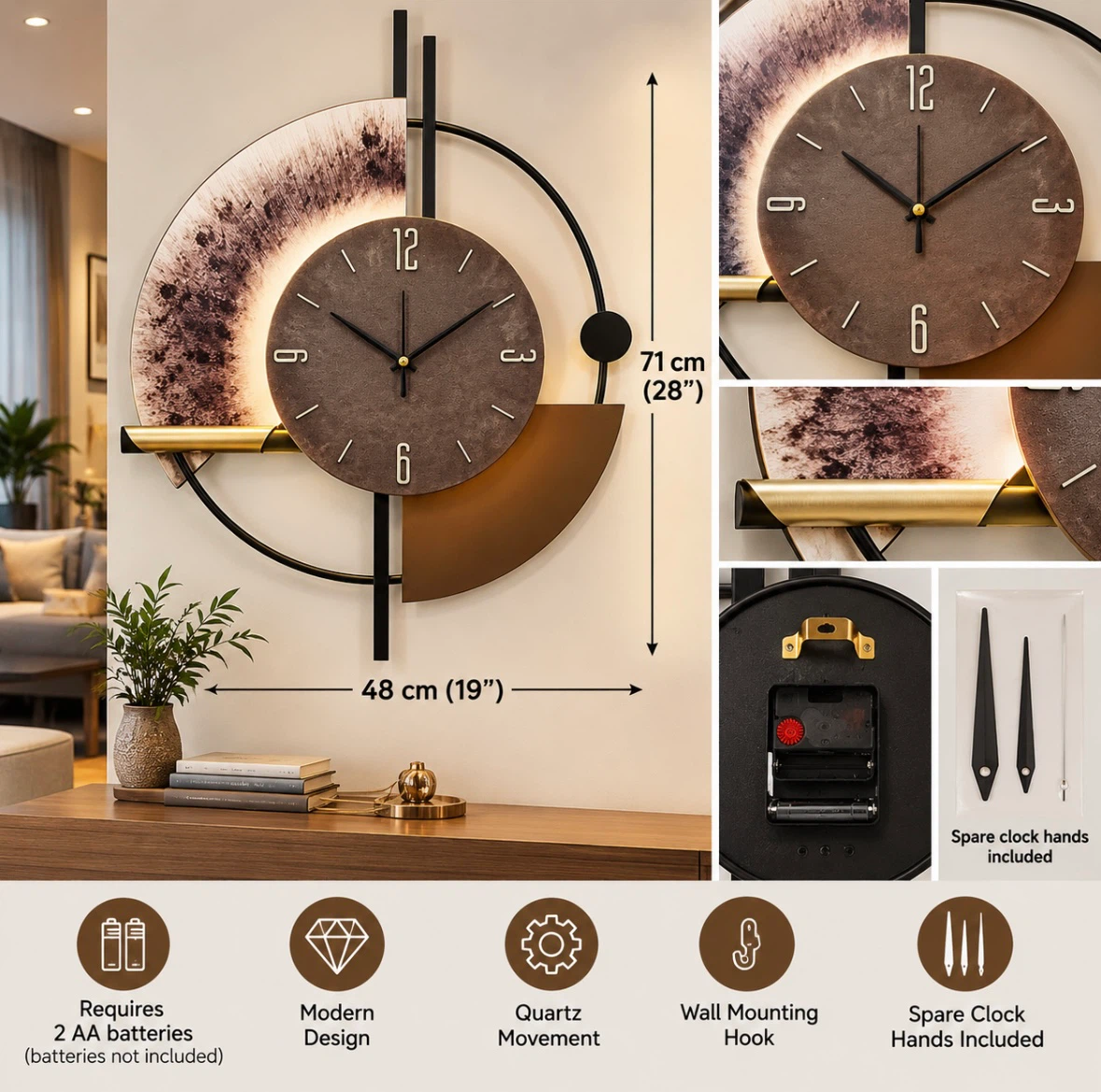 Modern Large Abstract Metal Wall Clock
