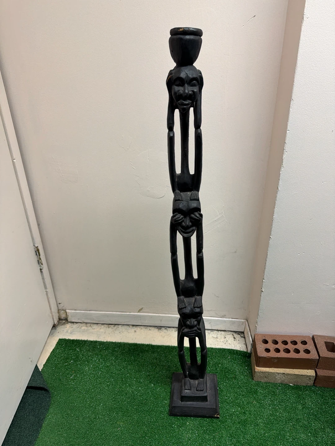40” Tall Carved Wooden Totem Pole Statue