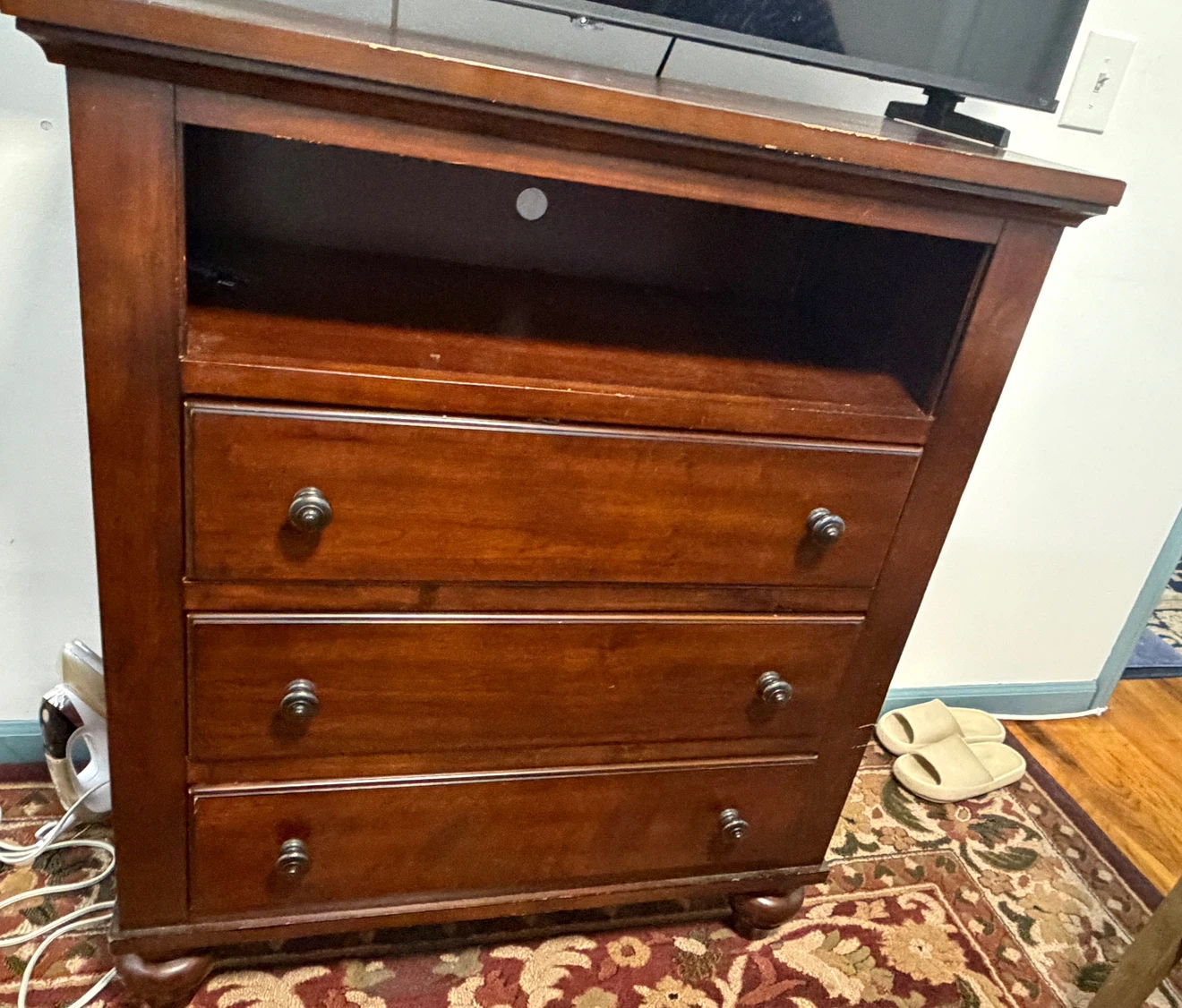 Dark Wood Media Console with Drawers - photo 2