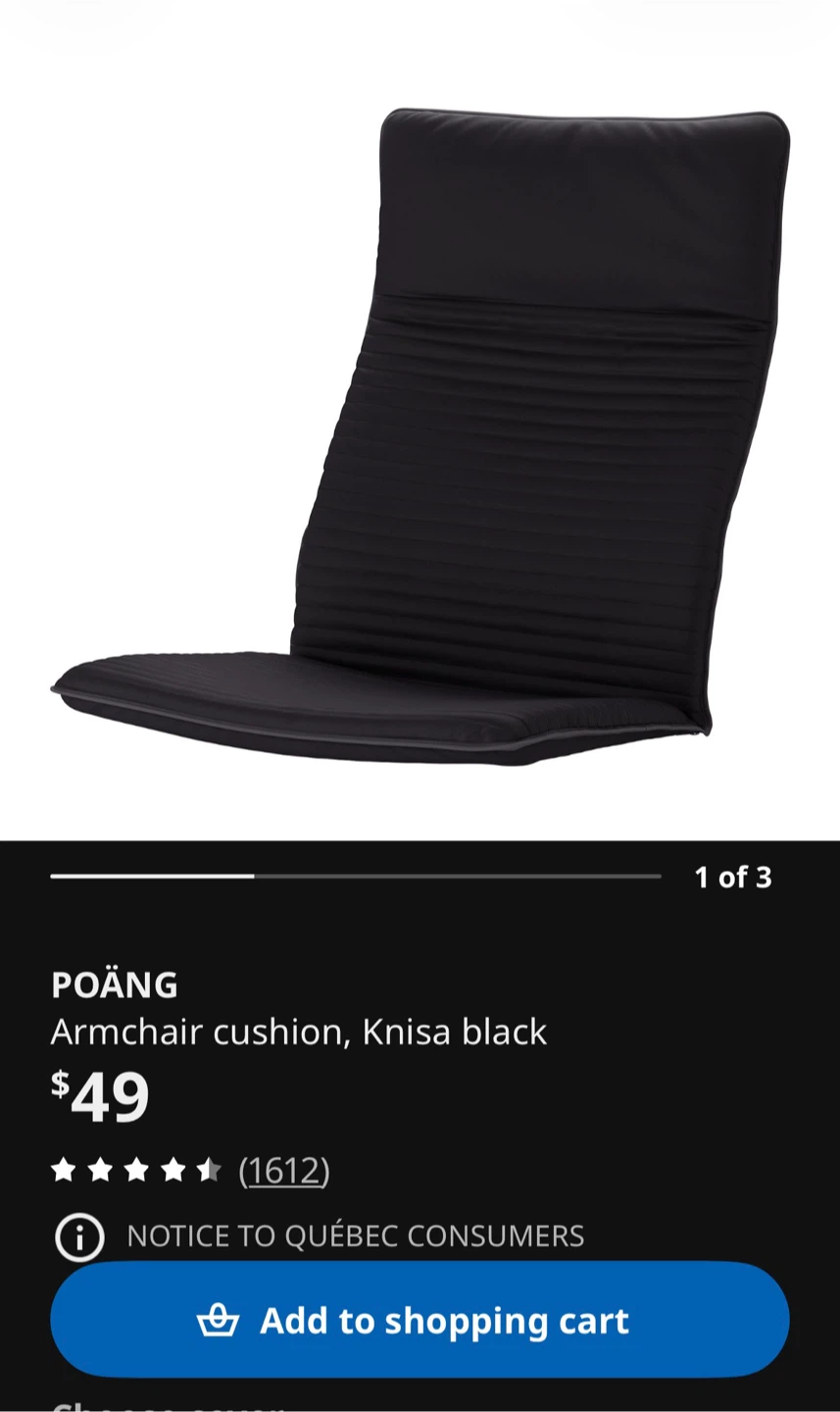 IKEA POÄNG Armchair Cushion - Knisa Black - photo 2