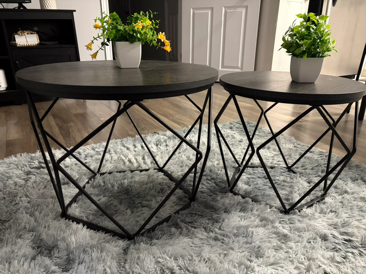 Set of Two Industrial Round Side Tables