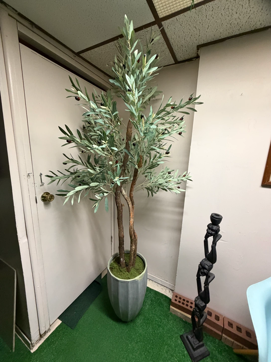 7ft height Artificial Olive Tree in 19” Grey Planter