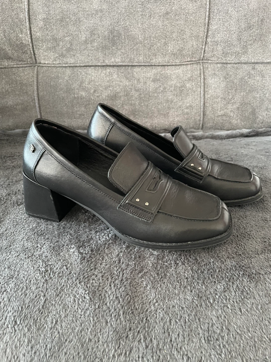 Carmela Leather Black Block Heel Loafers - photo 3