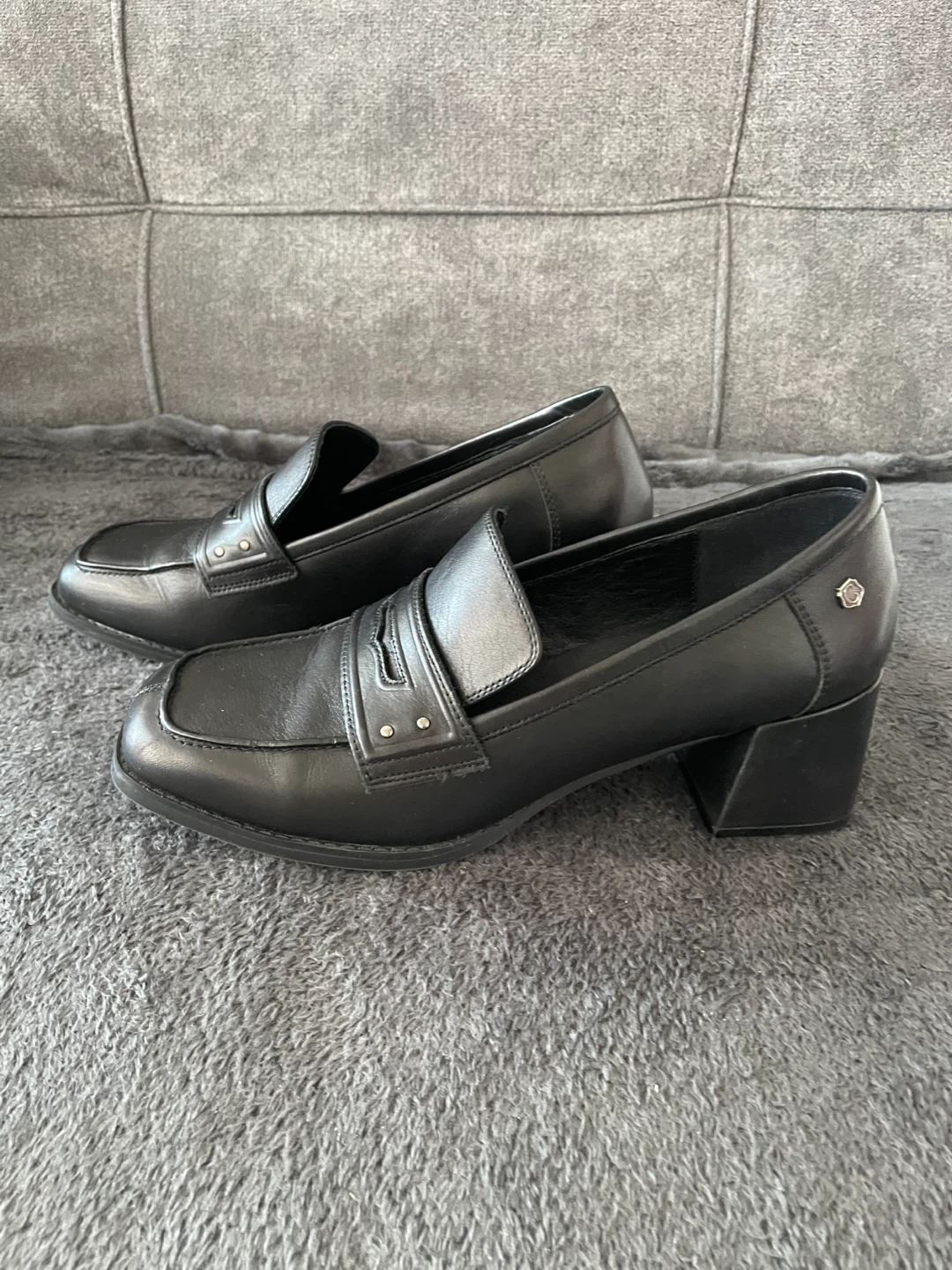 Carmela Leather Black Block Heel Loafers - photo 4