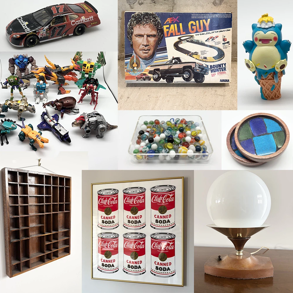 Vintage toys, accessories, art and design books and more