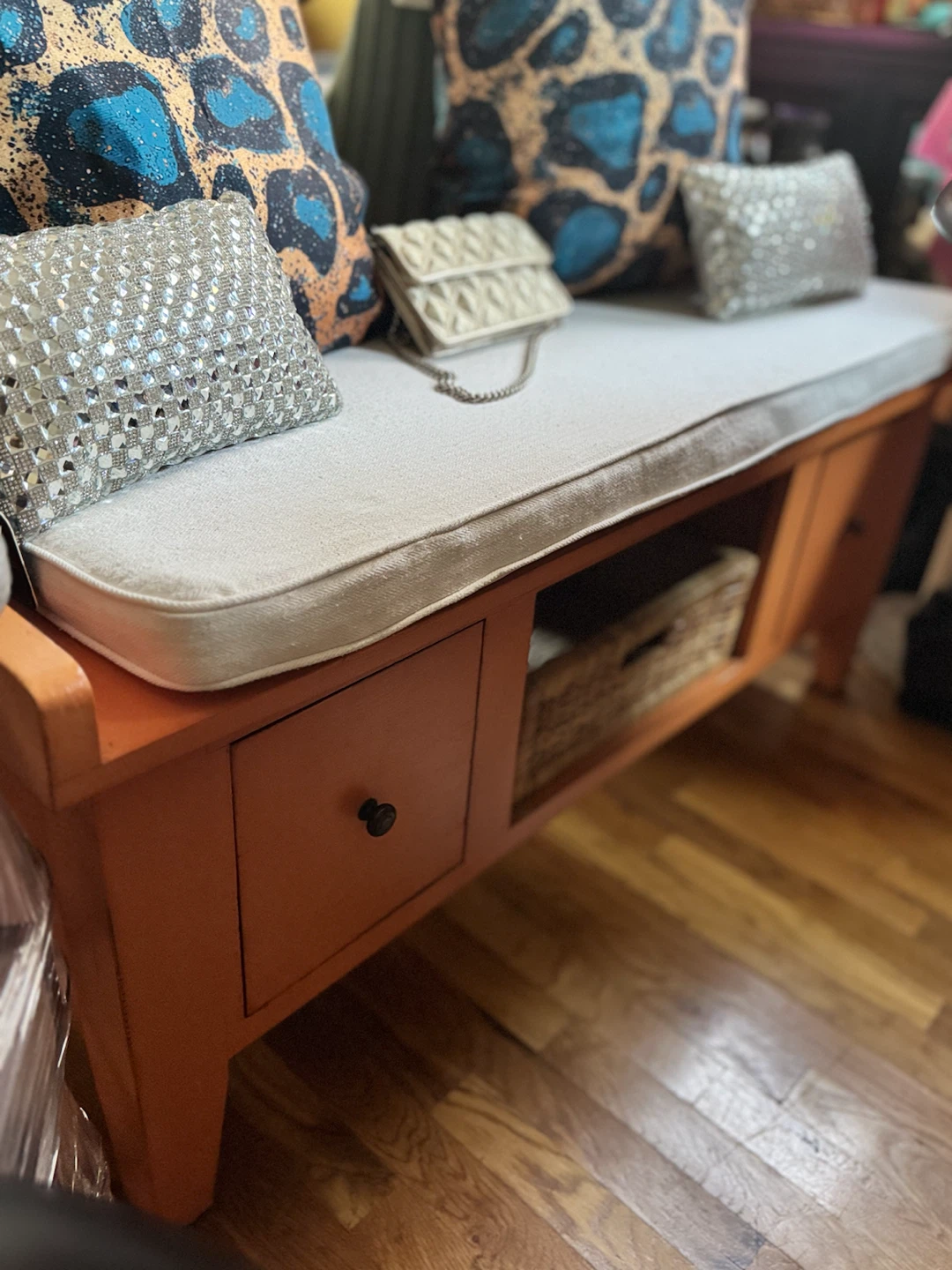 Orange Storage Bench with Cushioned Seat - photo 2