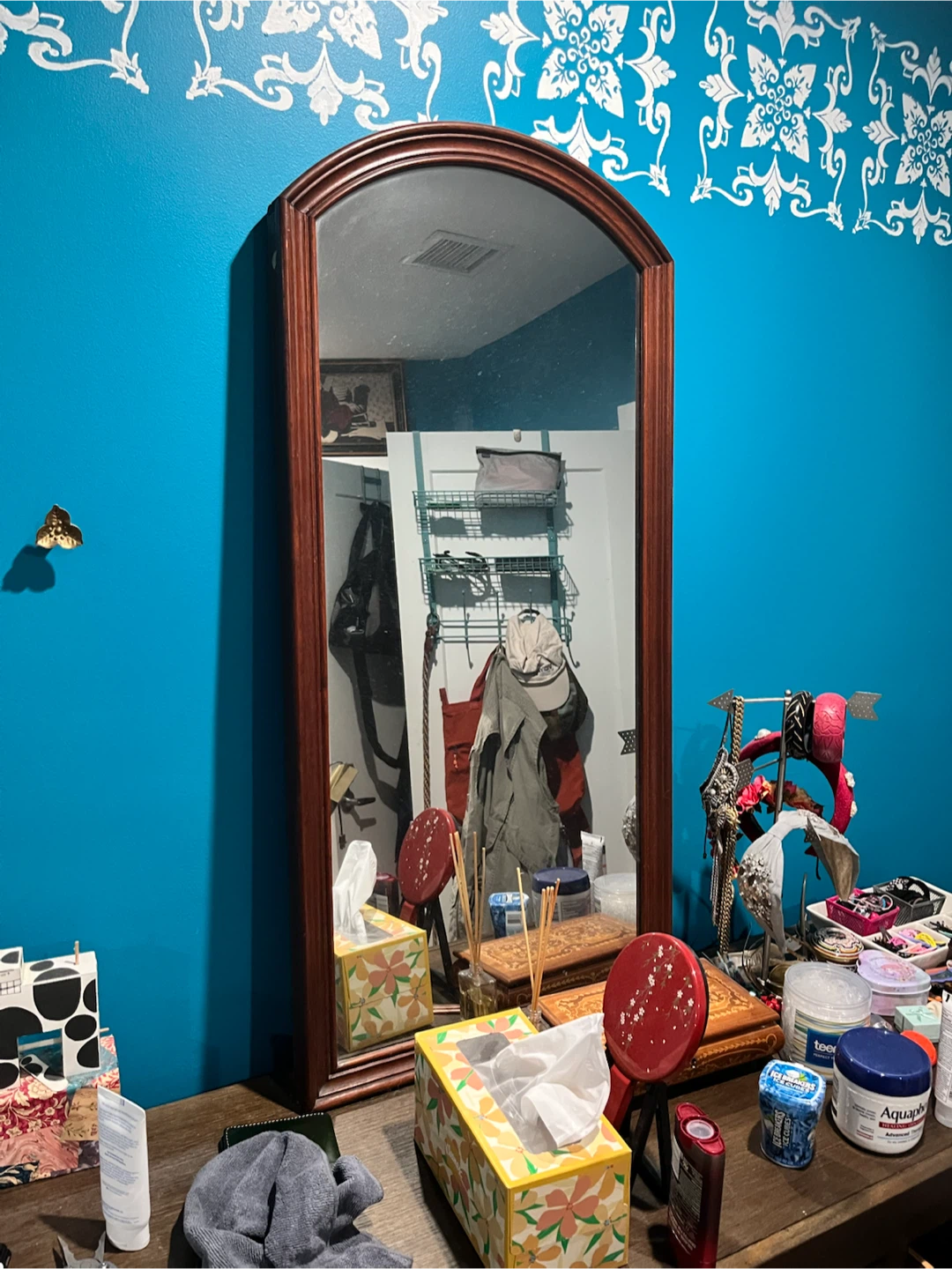 Tall Arched Wood Wall Mirror