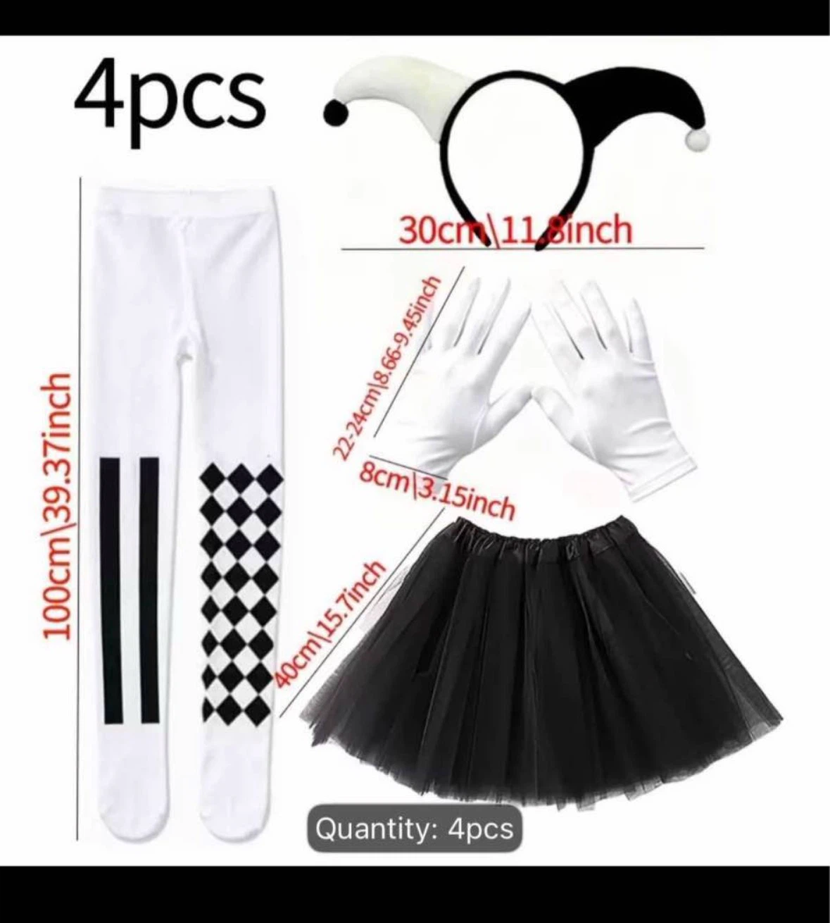 4-Piece Harlequin Costume Set