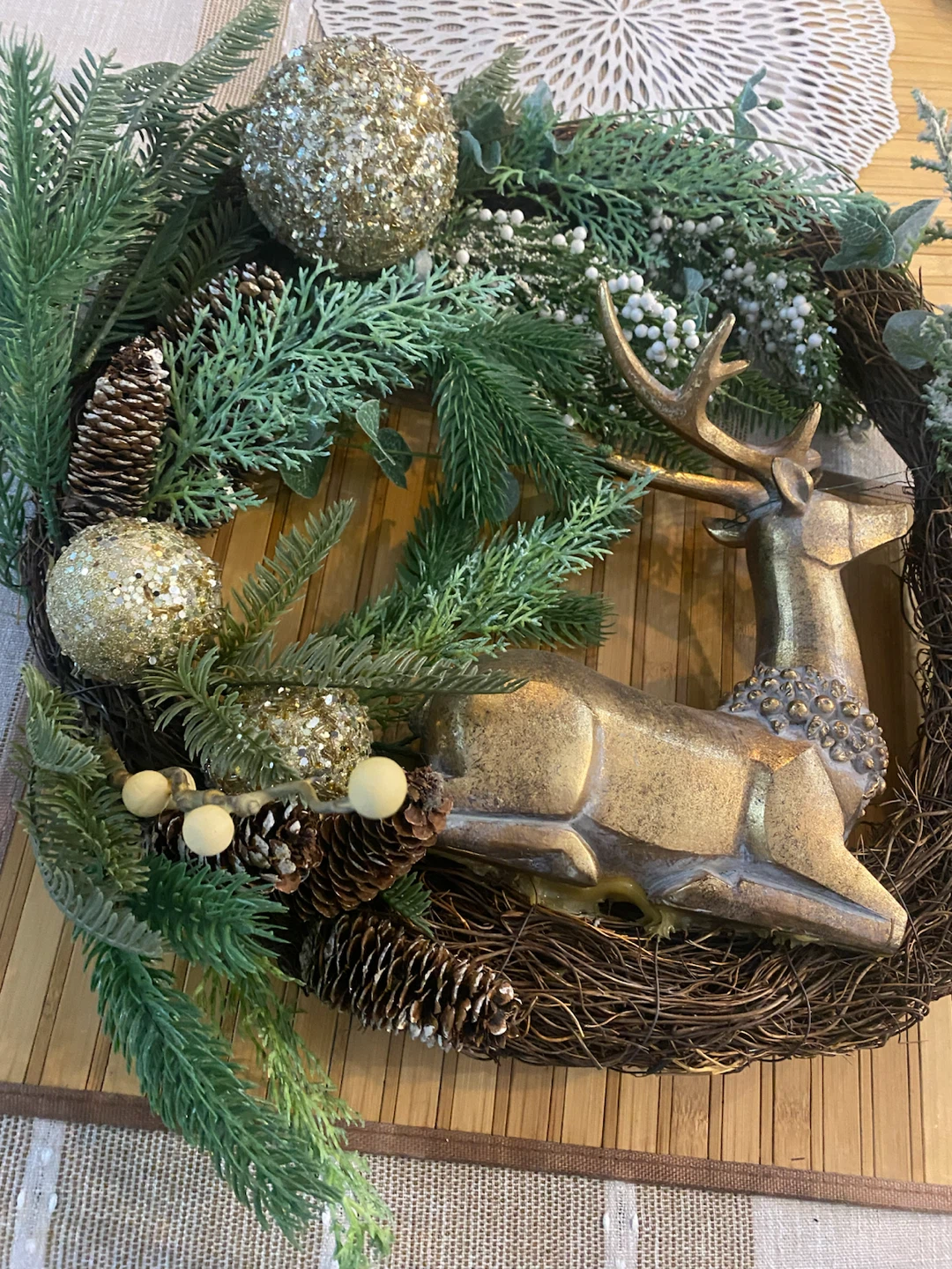 Rustic Gold Reindeer Christmas Wreath 19 x 19