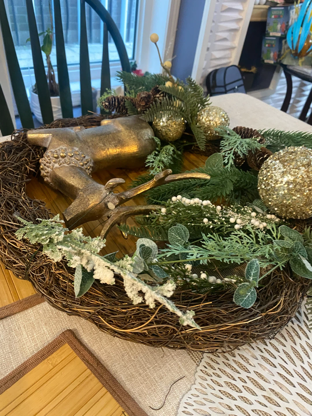 Rustic Gold Reindeer Christmas Wreath 19 x 19 - photo 2