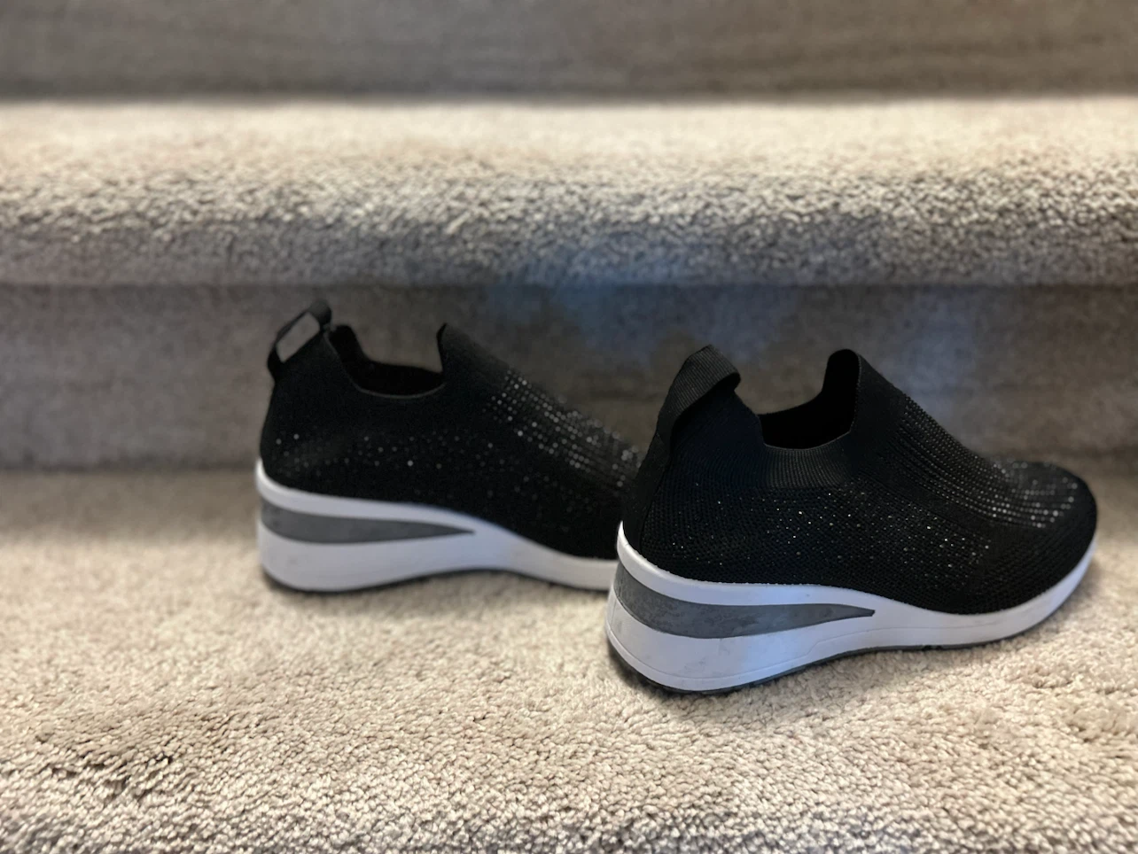 Black Slip-On Sneakers with Rhinestone Detail
