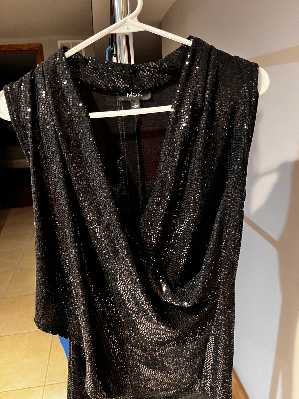 MSK Black Sequin Sleeveless Top Size M