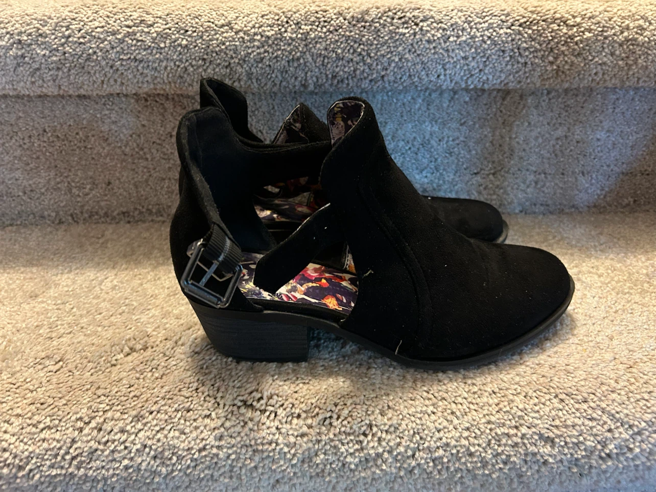 Black Suede Cutout Ankle Boots