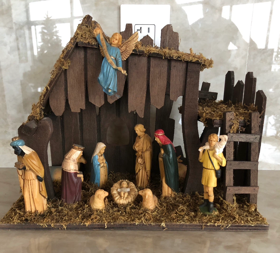 Nativity Scene with Wooden Stable