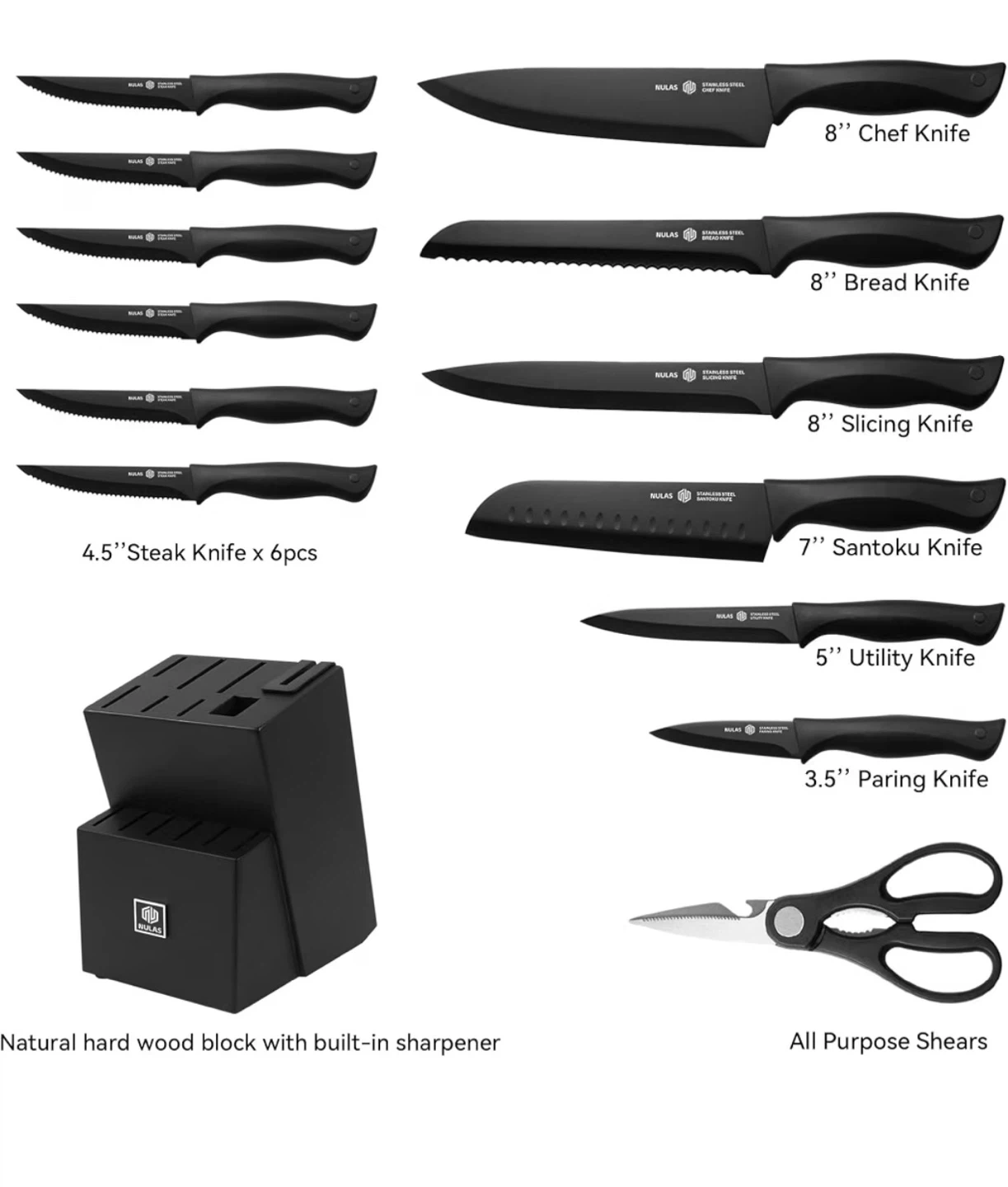 New! Nulas Stainless Steel Knife Block Set - photo 2