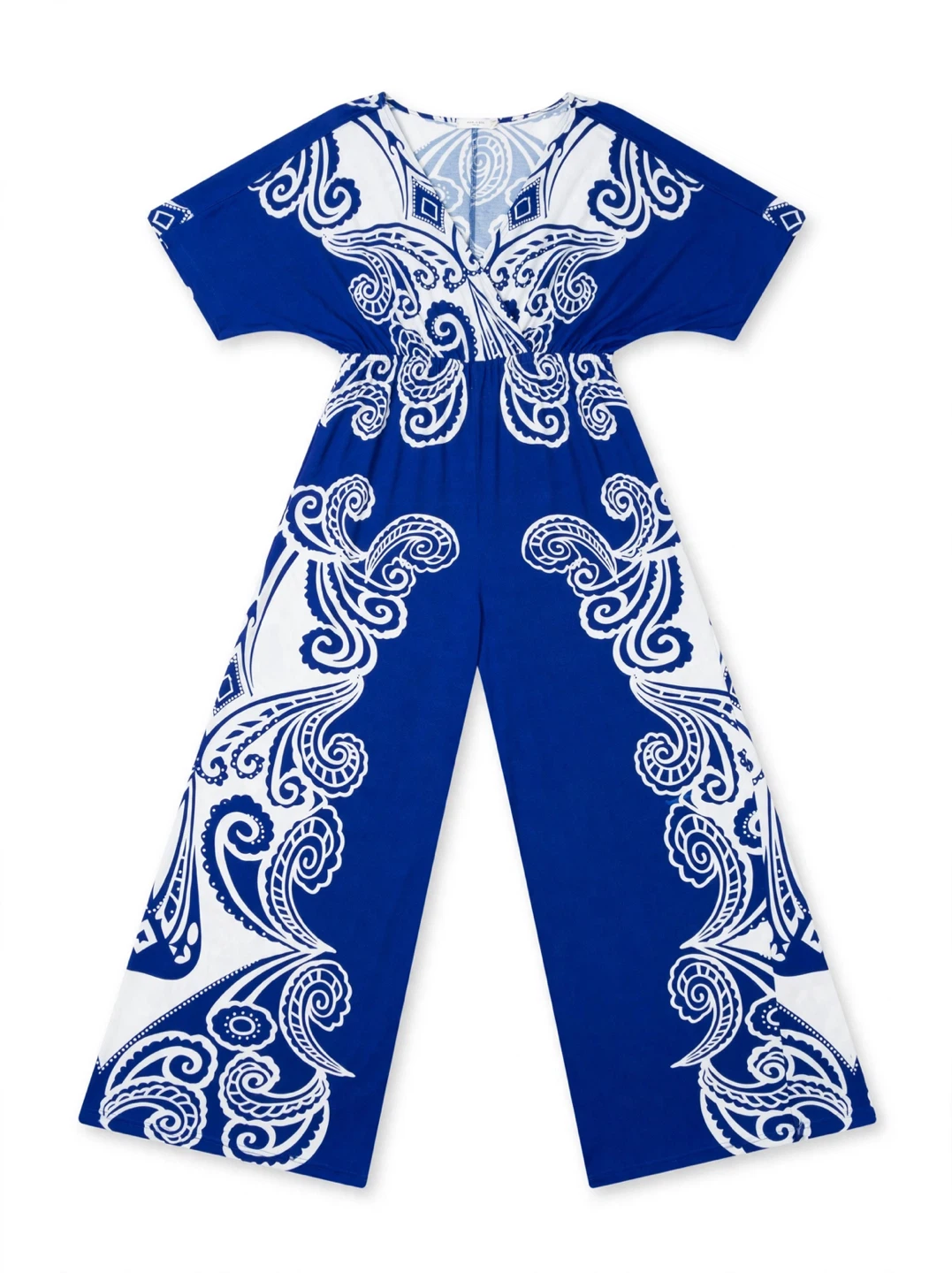 Blue and White Paisley Jumpsuit