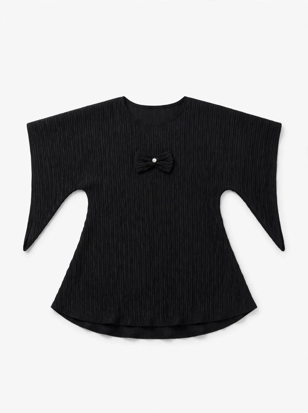 Black Pleated Bow Top