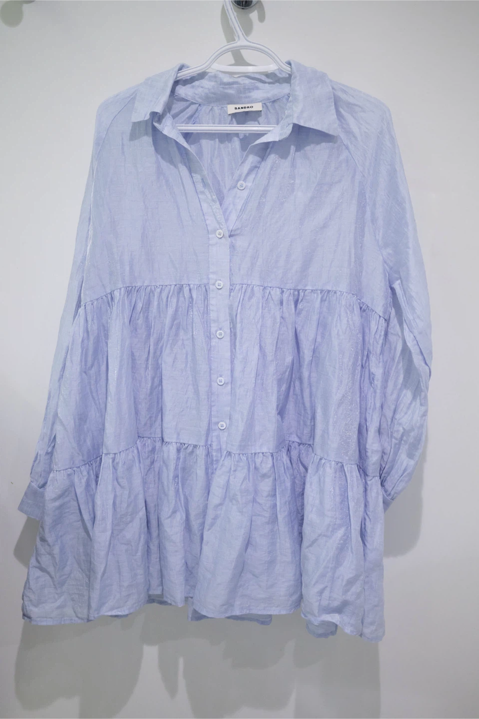 Sandro Light Blue Tiered Button-Down Shirt
