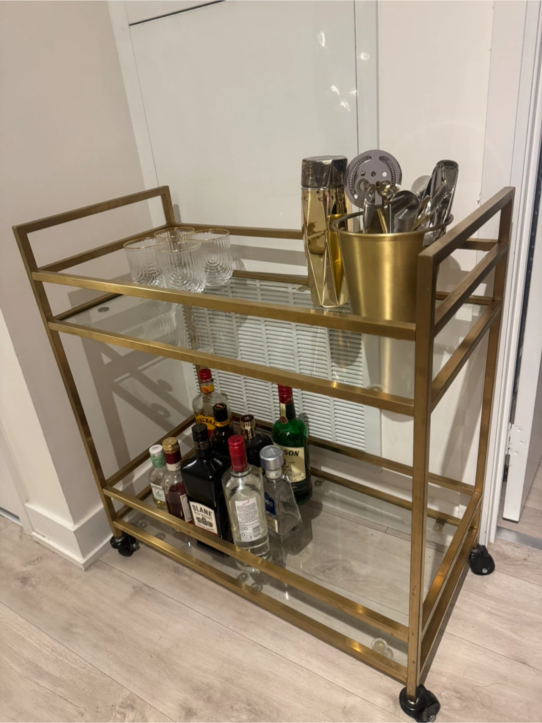 Gold Bar Cart with Cocktail Set