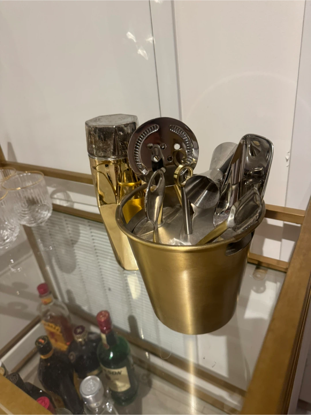 Gold Bar Cart with Cocktail Set - photo 2