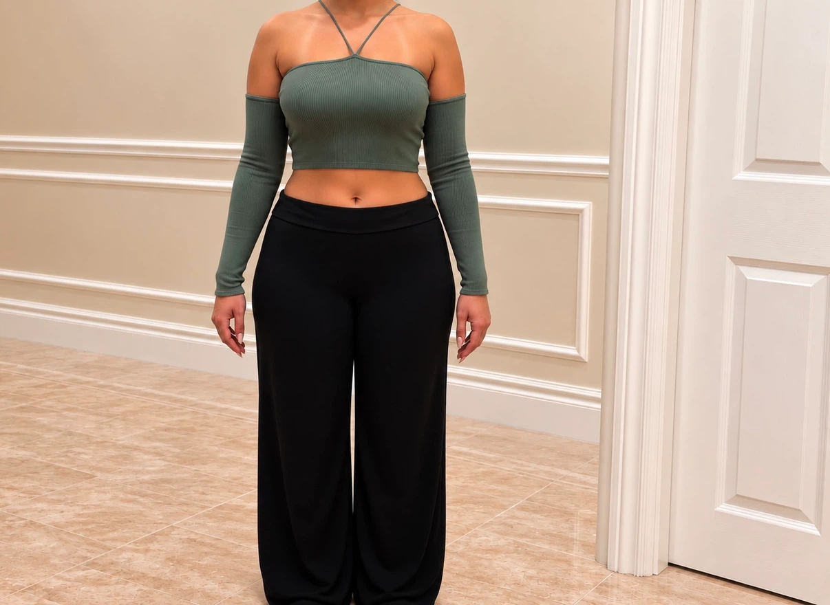 Sage Green Ribbed Crop Top - photo 2