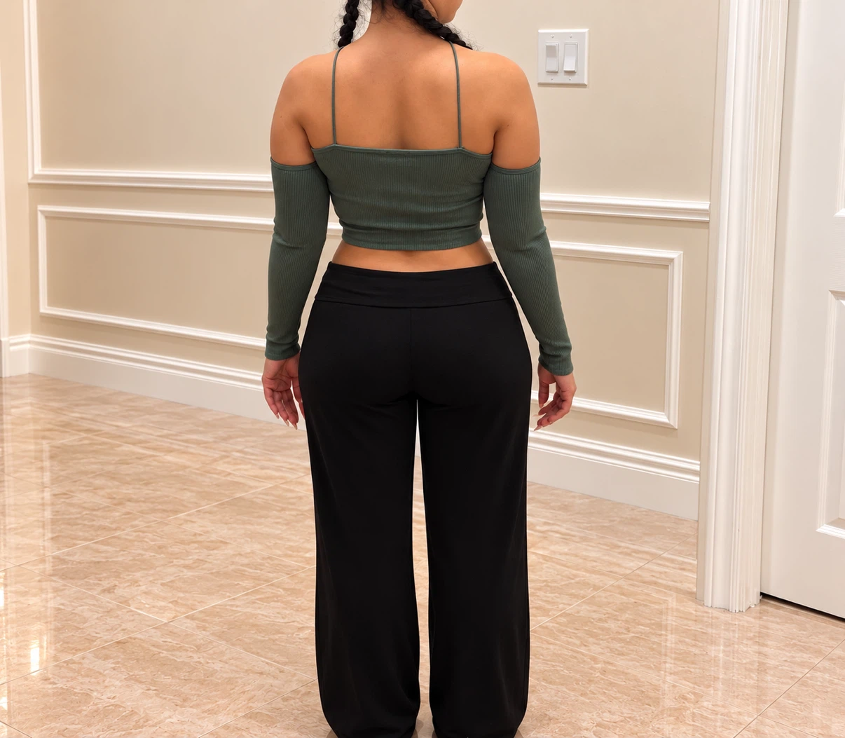 Sage Green Ribbed Crop Top - photo 3