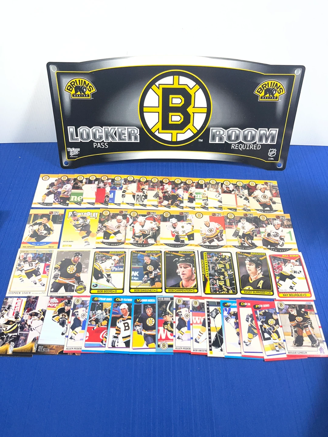 Boston Bruins  Locker Room Sign + BONUS 1990s Hockey Card Lot