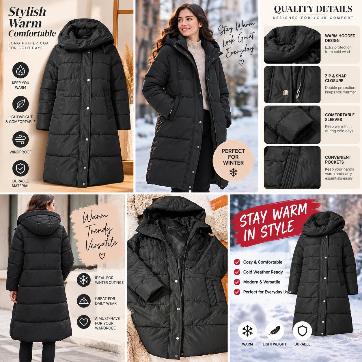 Black Long Puffer Coat with Hood XXL - New - photo 2
