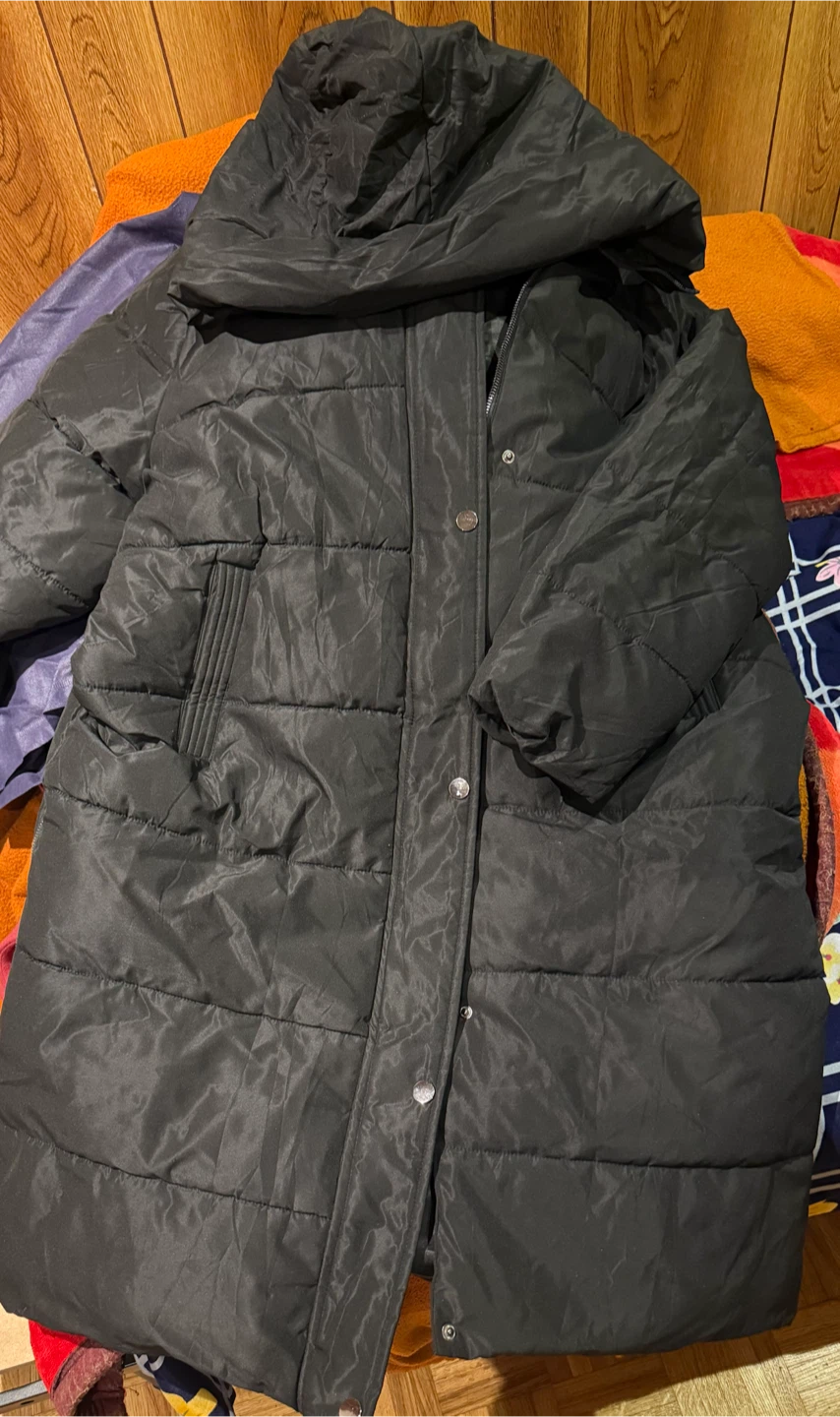 Black Long Puffer Coat with Hood XXL - New - photo 3