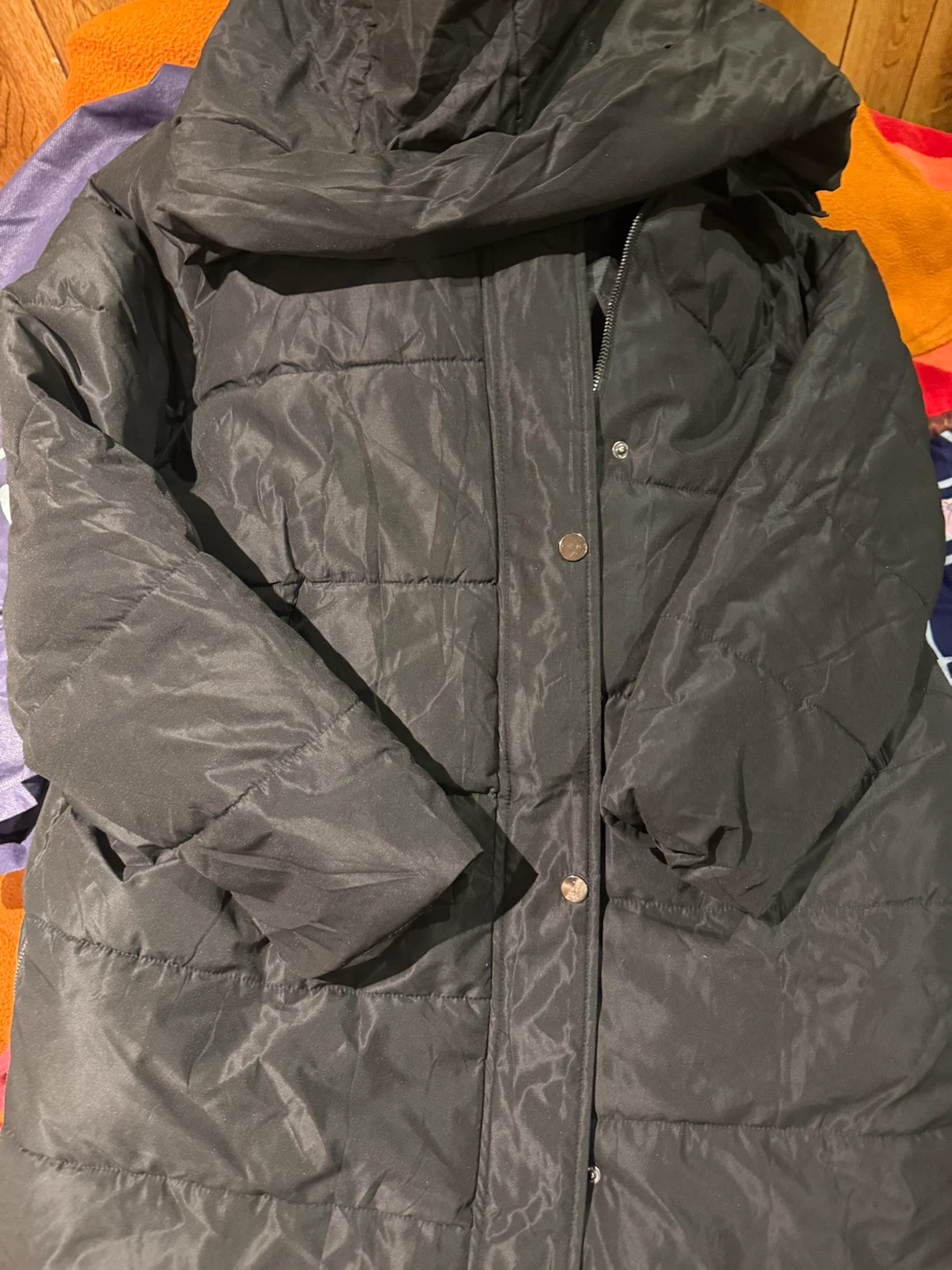 Black Long Puffer Coat with Hood XXL - New - photo 4