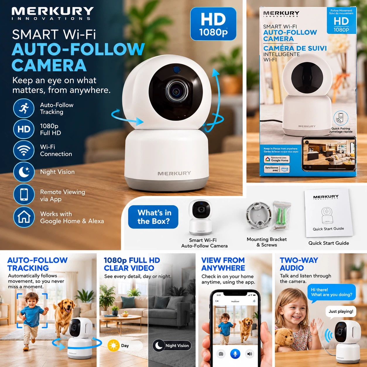 Merkury Innovations Smart Wi-Fi Auto-Follow Camera- New
