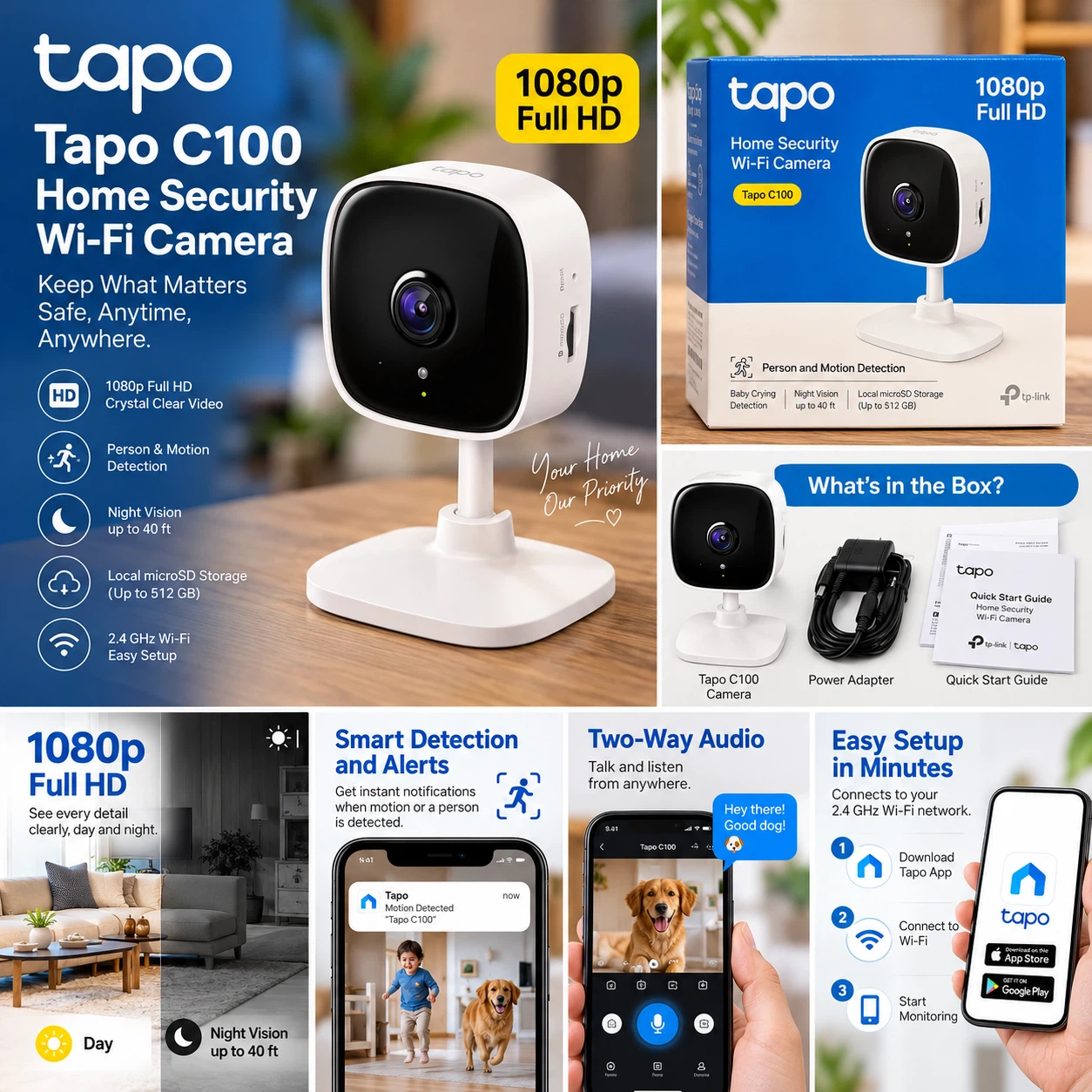 TP-Link Tapo C100 Home Security Wi-Fi Camera- New - photo 2
