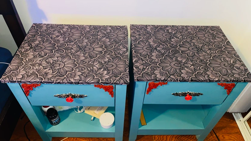 Set of Two Upcycled Turquoise Nightstands - photo 2