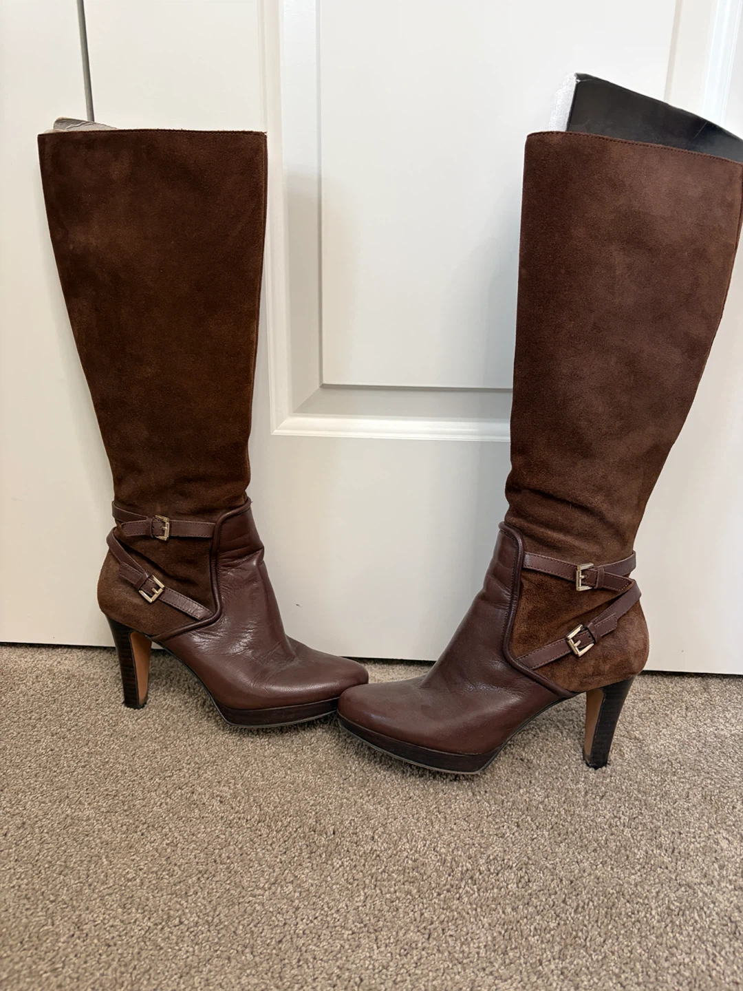 9 Nine West brown leather and suede knee-high boots