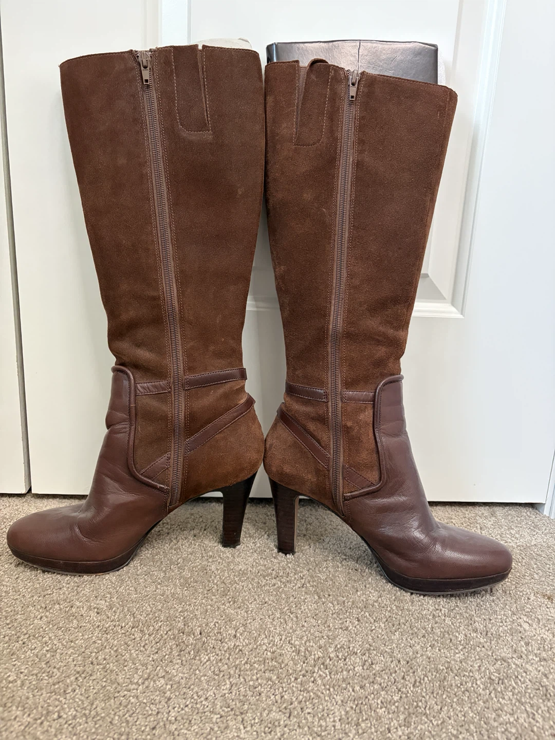 9 Nine West brown leather and suede knee-high boots - photo 2