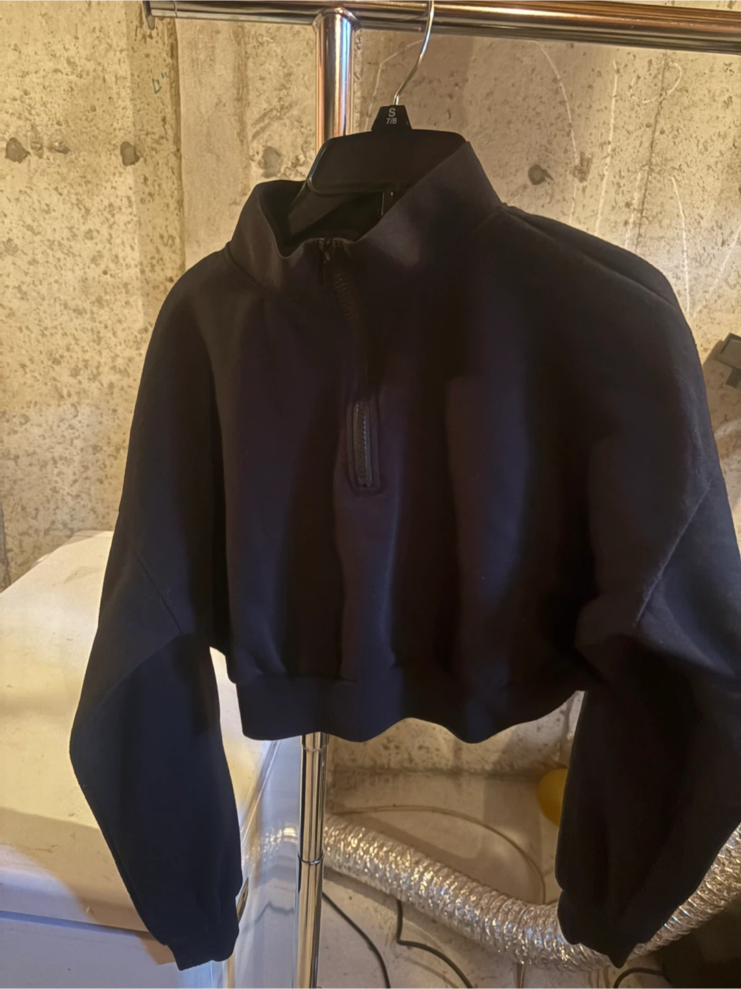 Black Flawless Cropped Quarter-Zip Pullover