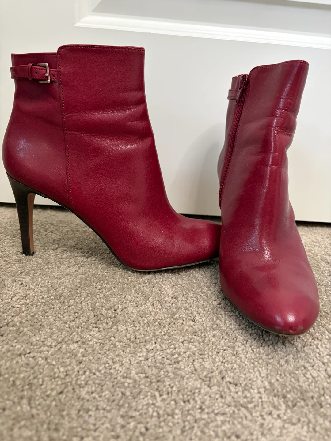 Nine West Powerhour Red Leather Ankle Boots Size 9