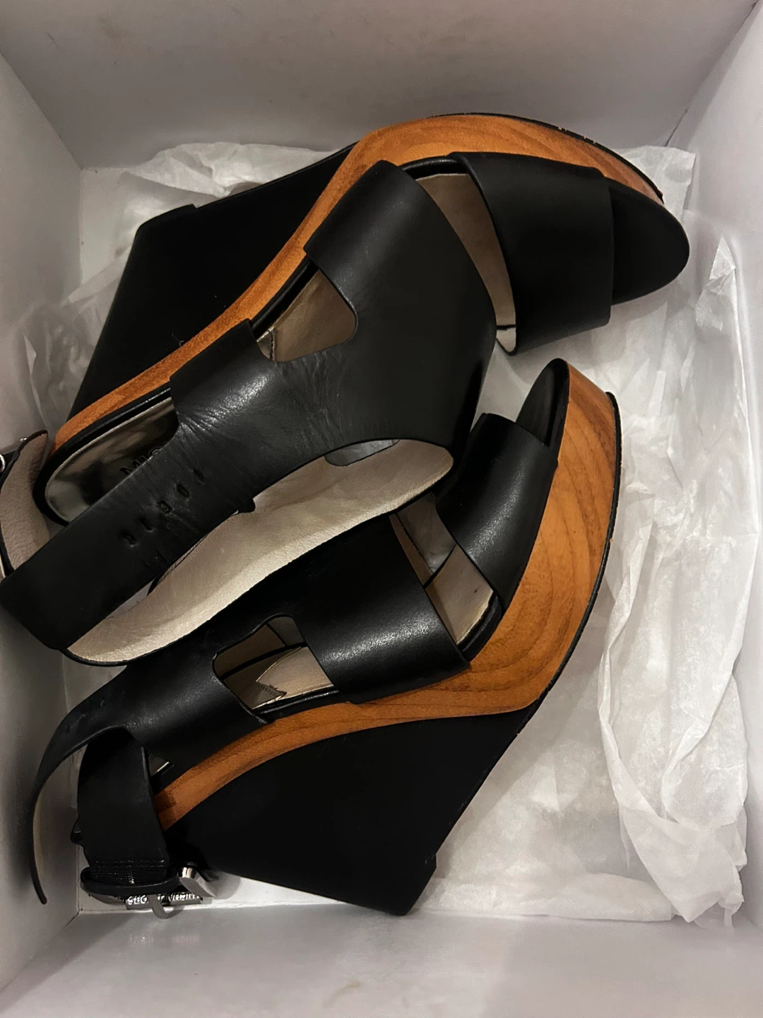 Michael Kors Black Leather Wedge Sandals