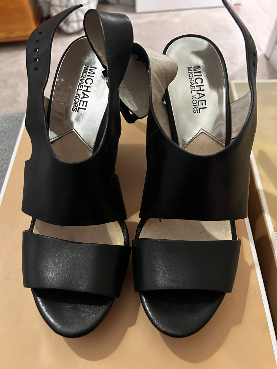 Michael Kors Black Leather Wedge Sandals - photo 2