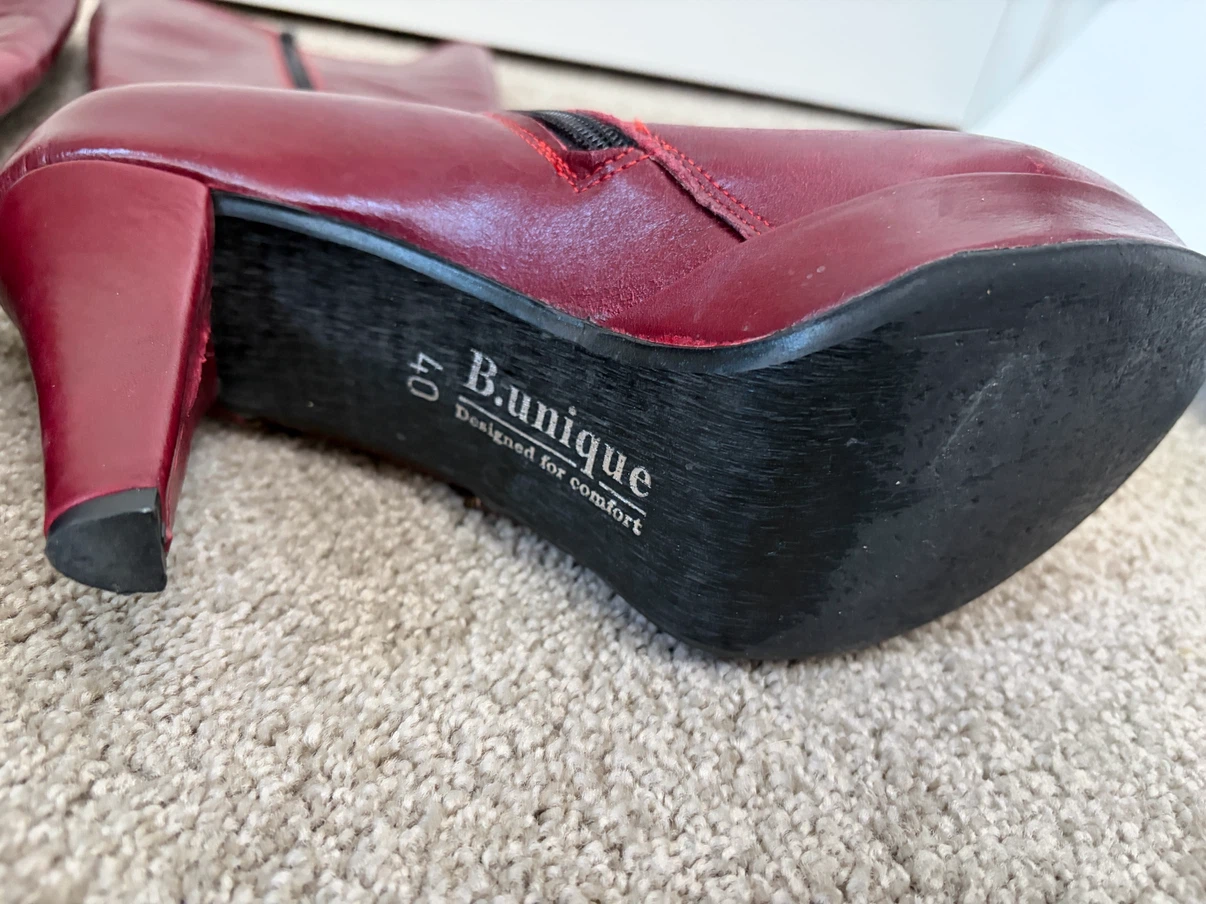B.Unique Red Leather Boots Size 40 - photo 5