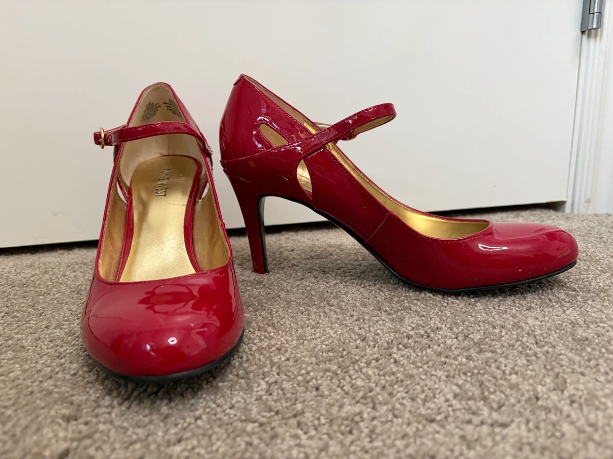 Nine West Red Patent Mary Jane Heels