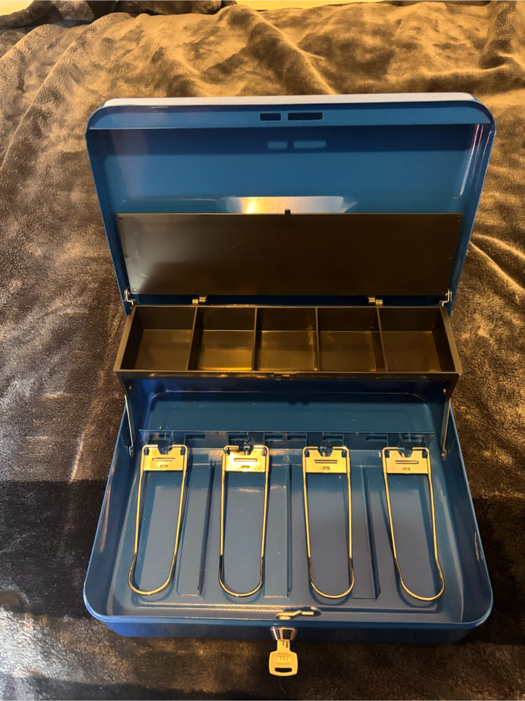 Blue metal cash box