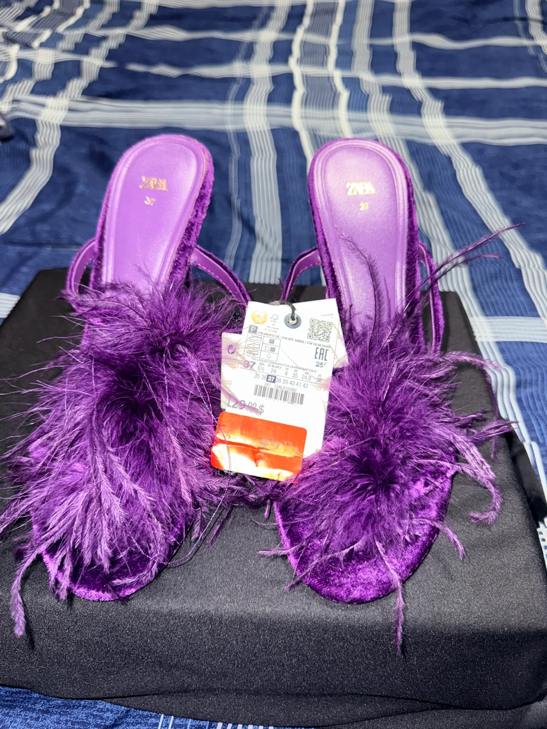 Zara Purple Feather Heeled Mules