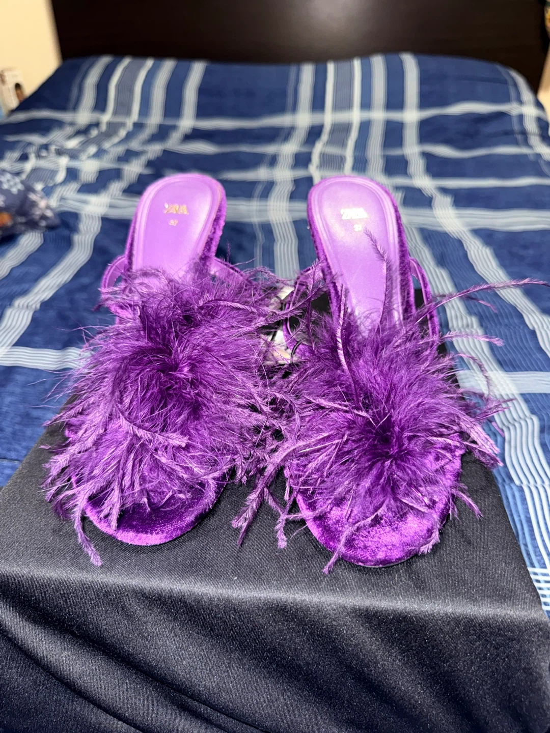 Zara Purple Feather Heeled Mules - photo 2