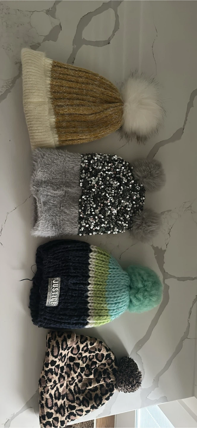 Set of 4 Girl's Pom-Pom Beanies