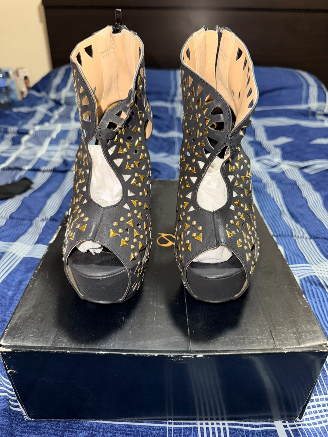 Black Studded Platform Heels